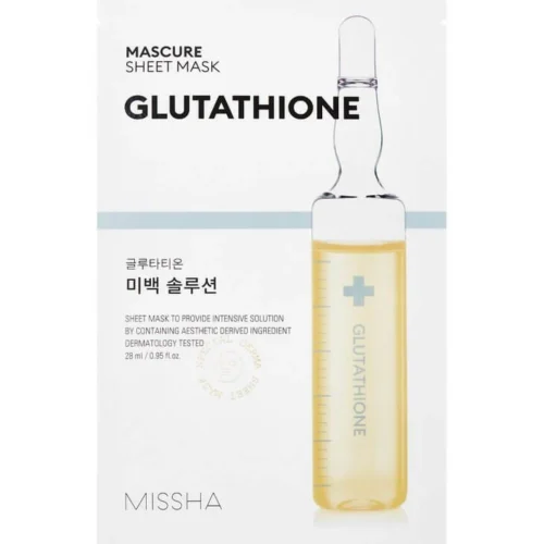 MISSHA Mascure Whitening Glutathione Sheet Mask balinoša sejas maska pret pigmentāciju